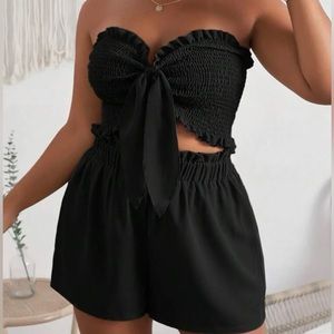 2 piece black cute tube top outfit